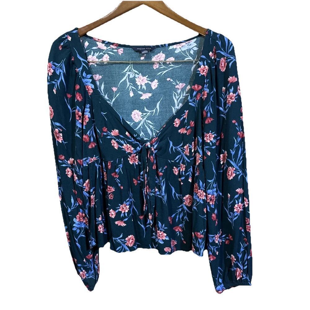 American Eagle Y2K Floral Babydoll Top Green Size L Whimsygoth Cottage Coquette